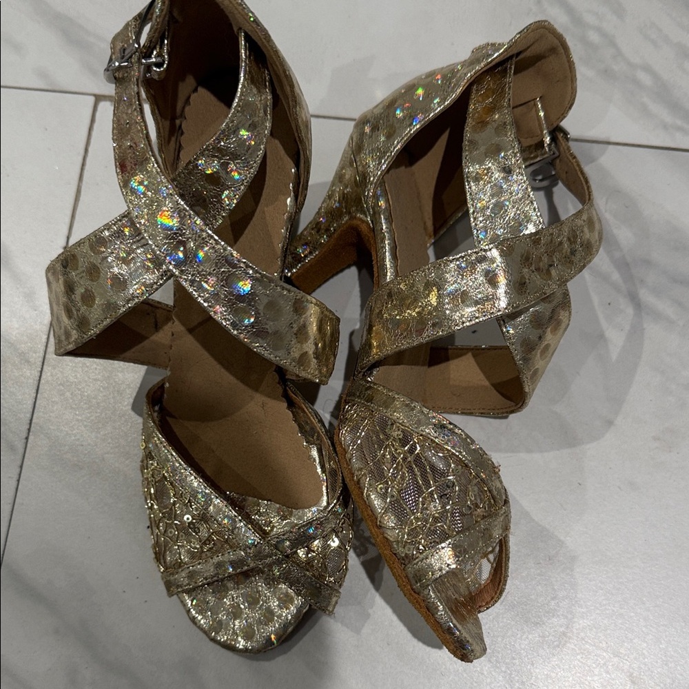 Shimmering Gold Women's Heels Lartin Dancing Shoes